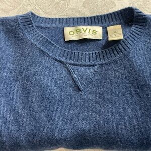 Orvis Sweater Mens Size XL Blue 100% Cashmere Crew Neck Pullover